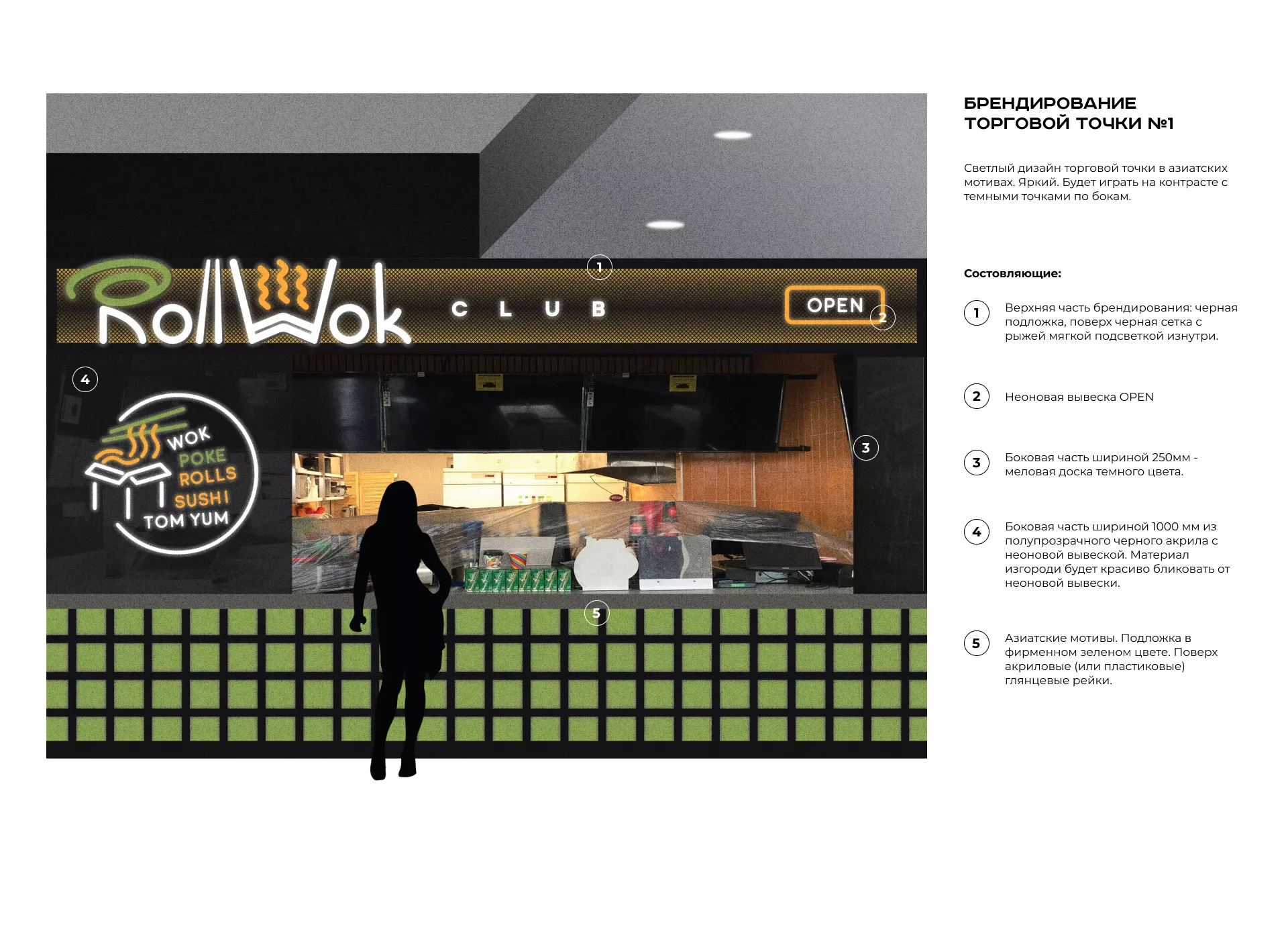 Брендирование торговых точек суши-бара «Roll Wok Club» в Зеленокумске
